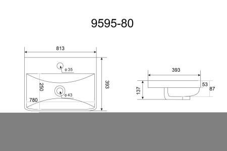 Раковина из сантехнического фаянса Velvex JILL 9595(60) 80х40 накладная цвет белый 1 отверстие под смеситель