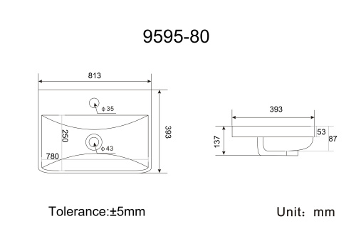 Раковина из фаянса Velvex JILL 9595(60) 81х39 накладная цвет белый 1 отверстие под смеситель - фото 2
