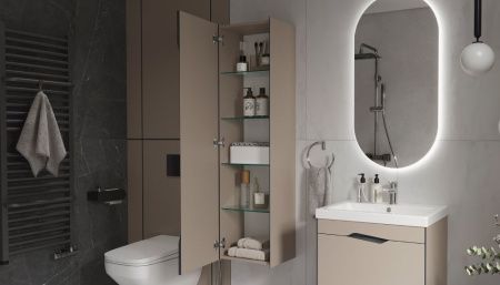 Шкаф-пенал Velvex Krona 360 серый камень 40х150 подвесной цвет серый