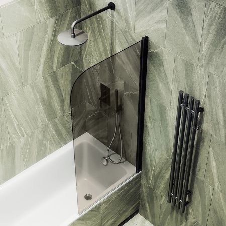 Душевая шторка на ванну Maybah Glass MGV-611-6 60х140 стекло тонированное профиль черный ориентация универсальная