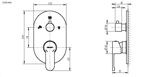 Смеситель для душа Bravat New Moon P69191C-RUS встраиваемый в стену хром - фото 2
