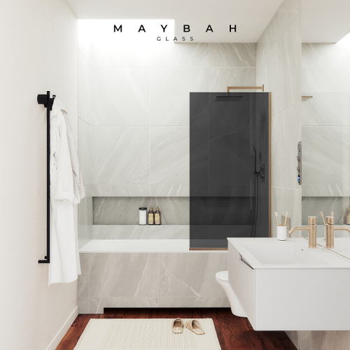 Душевая шторка на ванну Maybah Glass MGV-80-2у 60х140 стекло тонированное профиль бронза - фото 2