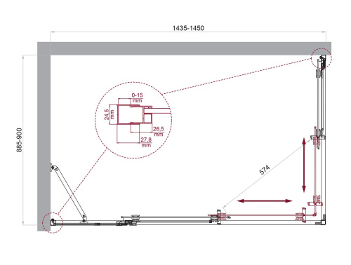 Душевой уголок BelBagno LUCE LUCE-AH-21-145/90-C-Cr 145х90 стекло прозрачное профиль хром глянцевый без поддона - фото 2