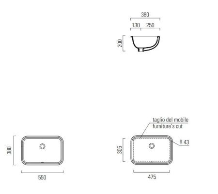 Раковина из сантехнического фаянса GSI Pura 724311_УЦ/2 50х40 встраиваемая цвет белый