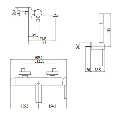 Смеситель Gattoni CIRCLE ONE 9000/90NO настенный черный