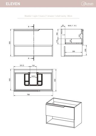 Тумба под раковину Visobath Eleven 85601/B-Ada 80х50 подвесная цвет белый