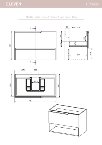 Тумба под раковину Visobath Eleven 85602/Ceniza 80х45х55 подвесная цвет темно-серый - фото 2