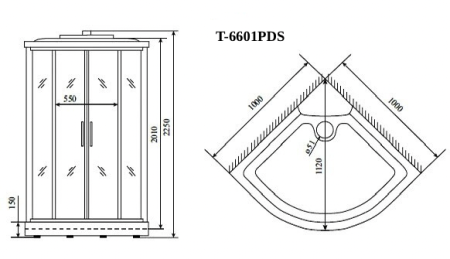 Душевая кабина Timo Standart T-6601PDS 100х100 четверть круга с крышей ориентация универсальная