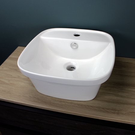 Раковина из сантехнического фарфора Teymi Solli T50205 43х43 накладная цвет белый 1 отверстие под смеситель