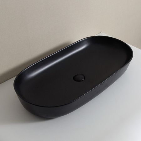 Раковина из сантехнического фаянса CeramaLux 78327MB 80х40 накладная цвет черный без отверстий под смеситель