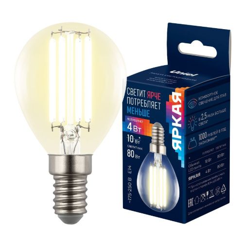 Лампа светодиодная Uniel LED-G45-4W/3000K/E14/CL GLY01TR - фото 4
