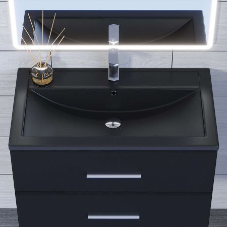 Раковина из искусственного камня Uperwood Foster Quartz 291030039 80х50 полувстраиваемая цвет черный