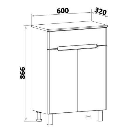Шкаф-пенал RUNO ЛАДА 00-00001041 60х32х87 напольный цвет белый