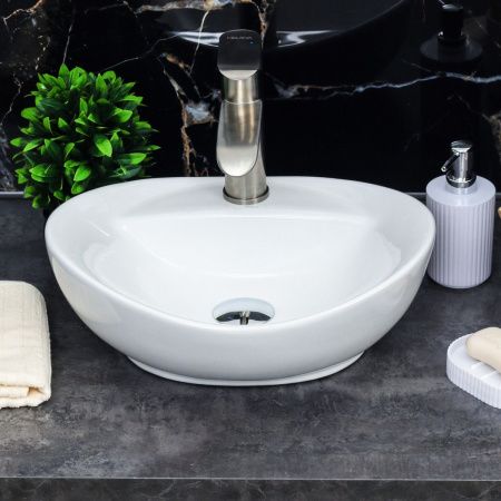 Раковина из сантехнического фарфора Melana 7167-805 60х40 накладная цвет белый 1 отверстие под смеситель