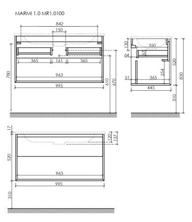 Тумба под раковину Sancos Marmi 1.0 MR1.0100EG 100х40 подвесная цвет коричневый