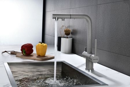 Смеситель для кухни Paulmark SERPENTINE Se213222-GR на мойку серый