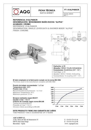 Смеситель для ванны AQG Alpha 01ALP411CR настенный хром