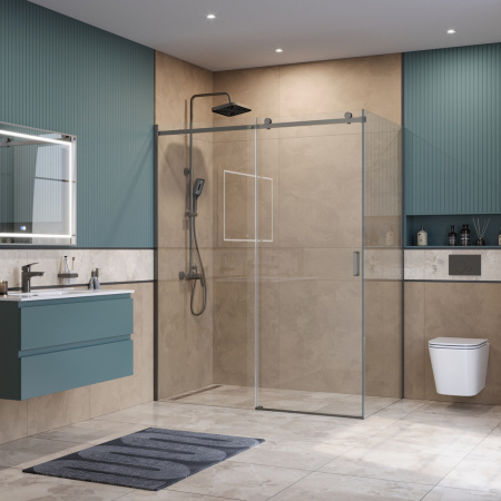 Душевой уголок BelBagno SOFT CLOSE-2 SOFT_CLOSE-2-AH-1-160/100-C-GM 160х100 стекло прозрачное профиль оружейная сталь без поддона