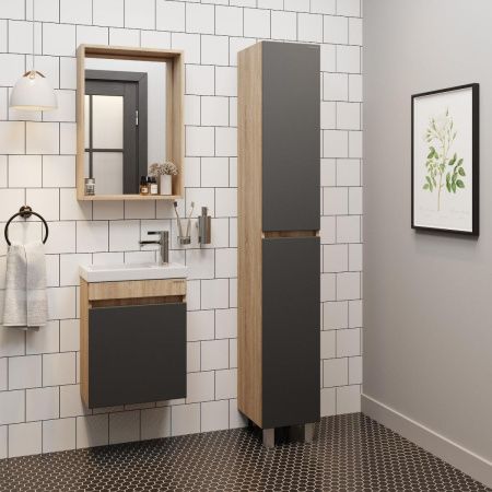 Шкаф-пенал Onika Милтон 403078 30х190 напольный цвет серый/бежевый