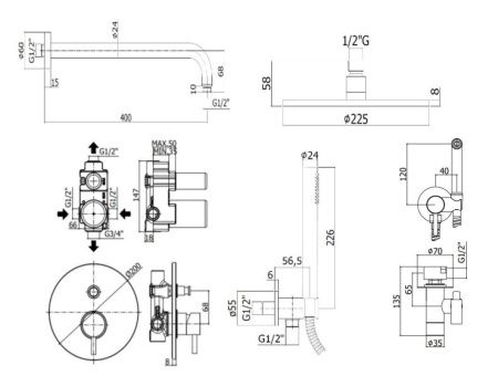 Душевая система Paffoni Light KITZLIG015HGSP встраиваемая в стену