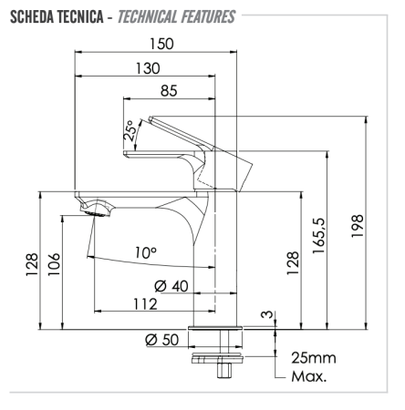 Смеситель Remer Energy EY12XV на раковину нержавеющая сталь