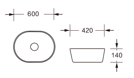 Раковина из сантехнического фарфора Milleau NUAGE MU7100D-GW 60х40 накладная цвет белый без отверстий под смеситель