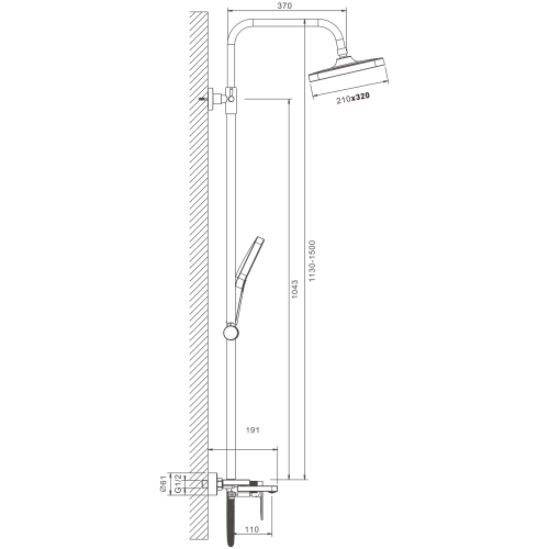 Душевая стойка BELZ B678 B24678-7 настенная цвет черный - фото 2