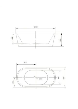 Ванна акриловая Art&Max AM-203-1600-750 160х75 отдельностоящая овальная