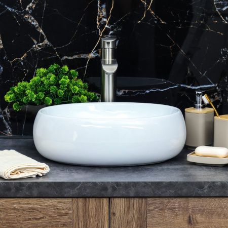 Раковина из сантехнического фарфора Melana 320303-805 40х30 накладная цвет белый без отверстий под смеситель