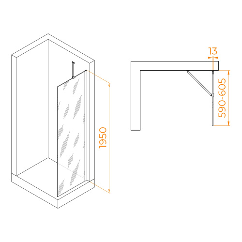 Душевая перегородка RGW Walk In 351011006-34 60х195 стекло тонированное профиль черный - фото 3 Душевая перегородка RGW Walk In 351011006-34 60х195 стекло тонированное профиль черный - фото 3
