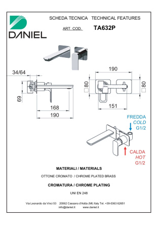 Смеситель Daniel Tiara TA632P-15 встраиваемый в стену черный матовый