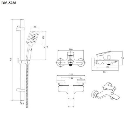 Душевая стойка Bond Cube B03-5288 настенная цвет черный