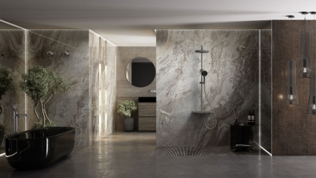 Душевая стойка Vincea Inspire VSFS-3I12TGM настенная цвет вороненая сталь с термостатом