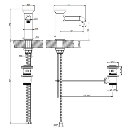 Смеситель Gessi Origini 66001#707 на раковину черный