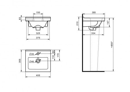 Раковина из сантехнического фарфора Santeri Визит 131177S0011B0 40х40 подвесная цвет белый 1 отверстие под смеситель