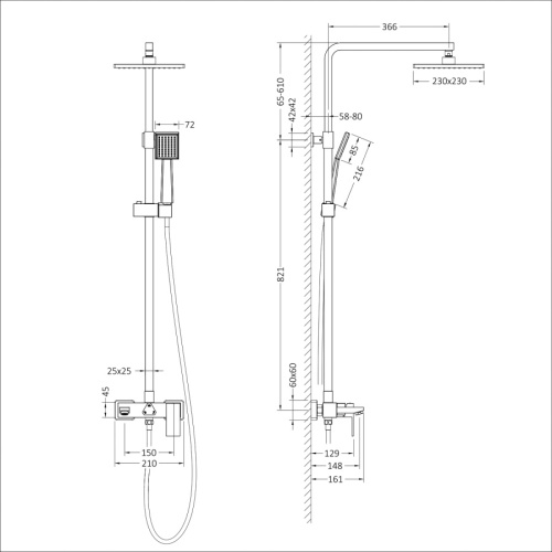 Душевая стойка Timo Tetra-thermo SX-0169/00 настенная цвет золото матовое - фото 2