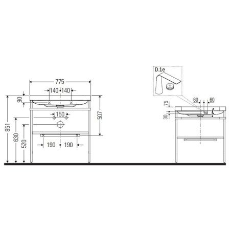 Консоль с раковиной Duravit Happy D.2 Plus HP4837O2222 80х50 напольная цвет хром