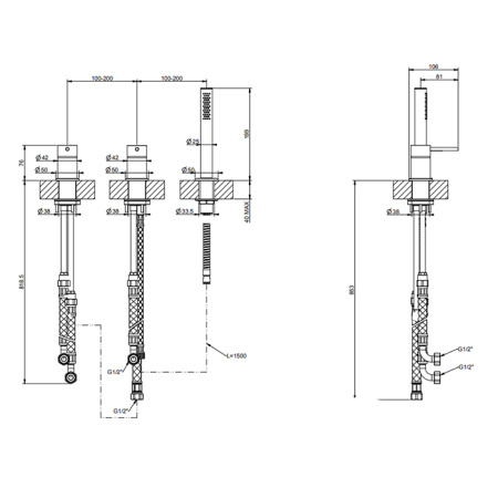 Смеситель Gessi Gessi316 54043#707 на борт ванны черный