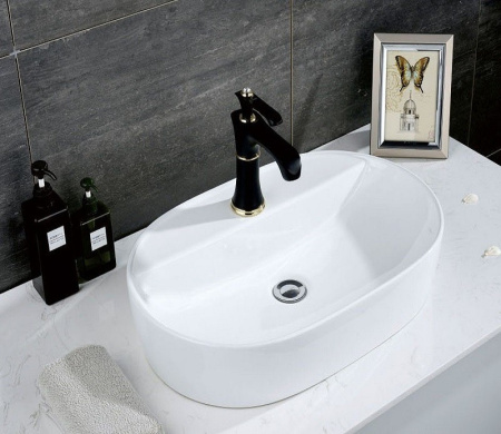 Раковина из санфаянса CeramaLux D1346 61х42 накладная цвет белый 1 отверстие под смеситель