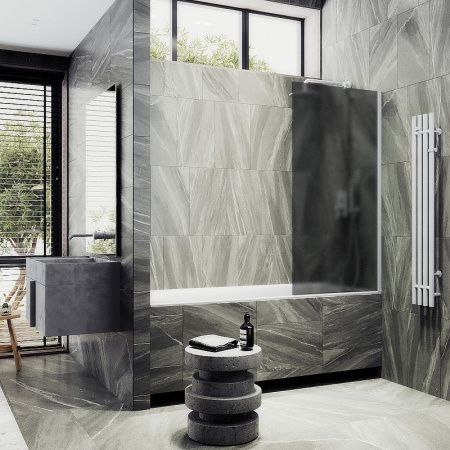 Душевая шторка на ванну Maybah Glass MGV-84-1ш 40х140 стекло тонированное профиль белый ориентация универсальная