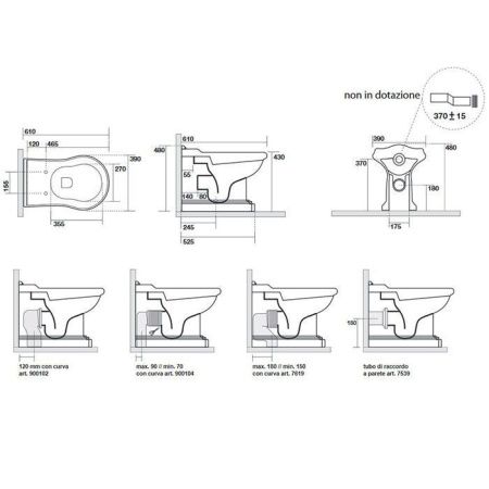 Чаша унитаза приставная Kerasan Retro 101601 цвет белый без сиденья каскадный смыв