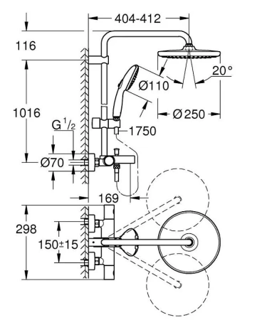Душевая стойка Grohe Tempesta 26978001 настенная цвет хром с термостатом