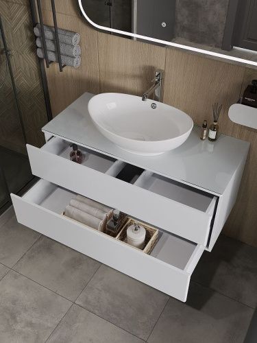 Тумба под раковину Orange Otto Ot-100TuGLASS 100х50 подвесная цвет белый - фото 3