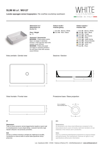 Раковина White Ceramic Slim 60 см W012705 накладная цвет черный матовый - фото 2