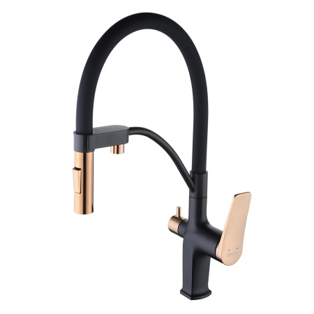 Смеситель для кухни LeMark Bronx LM3761BLR на мойку черный/золото без термостата