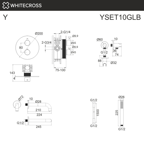 Смеситель для ванны Whitecross Y brushed gold YSET10GLB встраиваемый золото брашированное с термостатом - фото 3