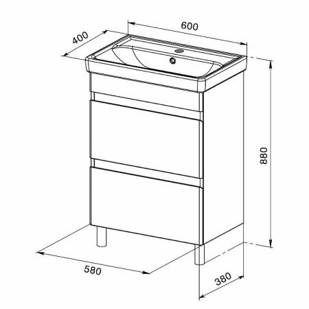 Тумба с раковиной Orange TOPLINE-Lyon TLNF60+RA 60х40 напольная цвет белый