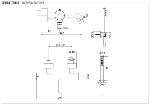 Смеситель для ванны Remer X Style Inox SSXT02 настенный нержавеющая сталь с термостатом - фото 2