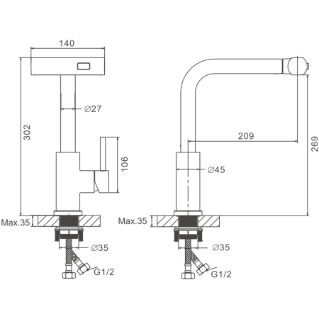Смеситель для кухни BELZ B74811 на мойку хром