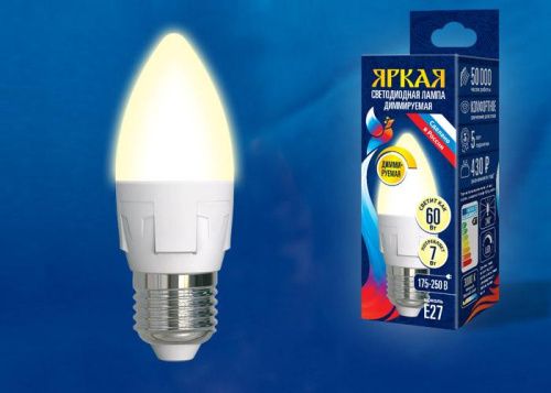 Лампа светодиодная диммируемая Uniel LED-C37 7W/3000K/E14/FR/DIM PLP01WH картон - фото 2